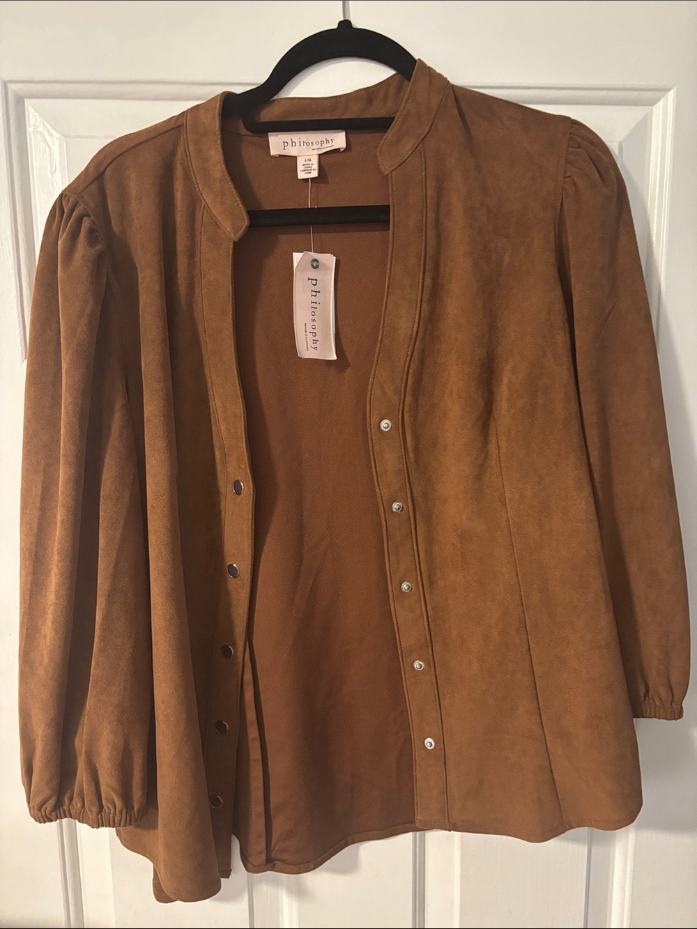 Philosophy Button-Front Suede-Feel Top in Camel NWT!